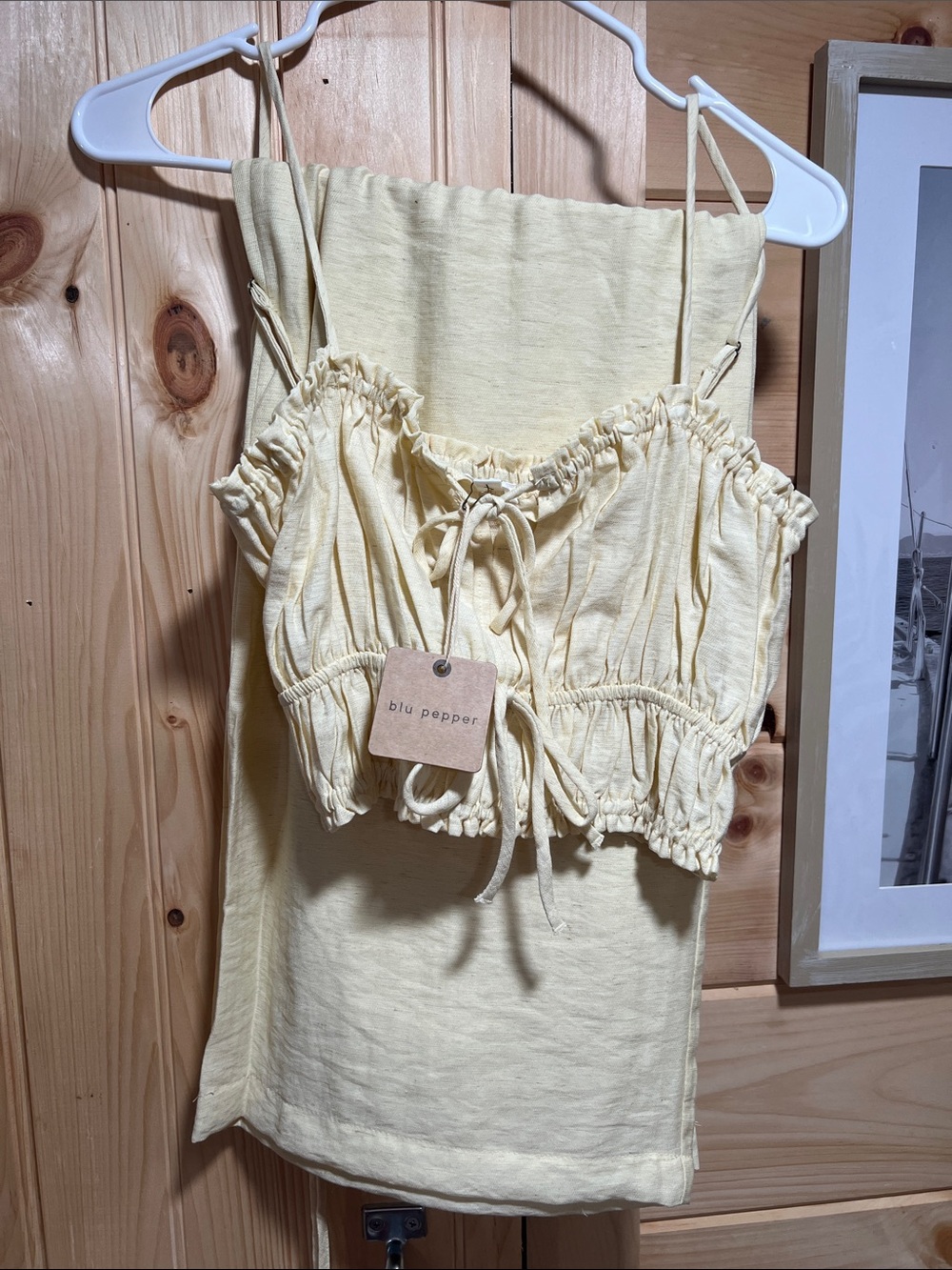 Blu Pepper Pale Yellow Cropped Ruffle Tie-Front Camisole